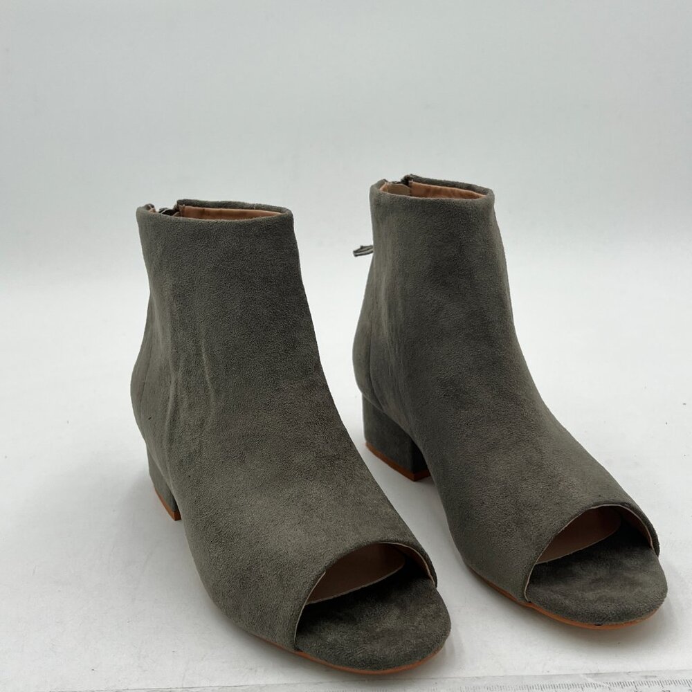 Women Peep Toe Ankle Boots Chunky Block Low Heel Booties Back Zipper